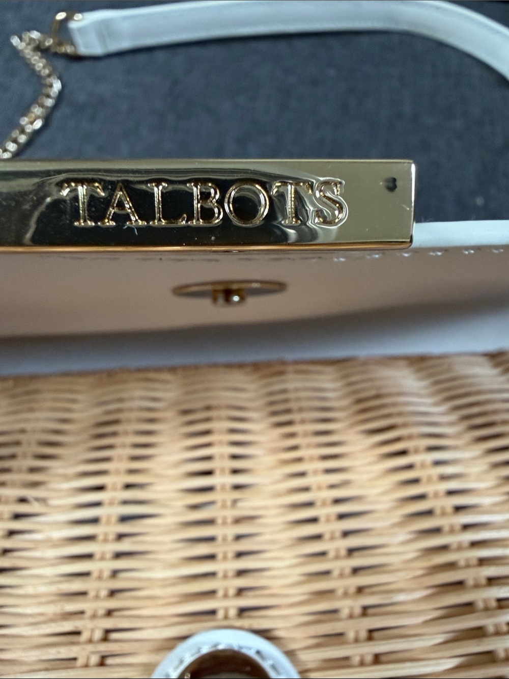 Talbots Natural Woven Satchel with White Leather Flap - Picture 2 of 16